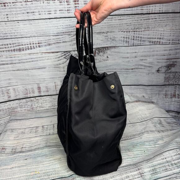 TORY BURCH Large Black Logo Nylon & PVC Tote Shoulder Bag 13x16 - Picture 4 of 6